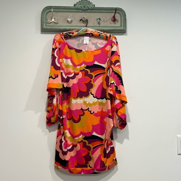 Trina Turk FAN FAIRE SWIM TUNIC DRESS psychedelic floral retro mini women’s XL - Picture 2 of 13